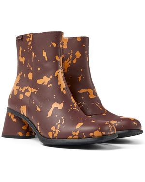 Camper Kiara Leather Zip Bootie - Brown