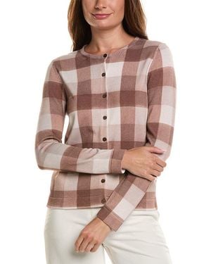 Oscar de la Renta Printed Plaid Inset Cardigan - Brown