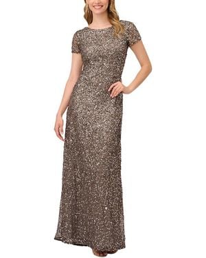Adrianna Papell Long Beaded Mermaid Gown - Brown