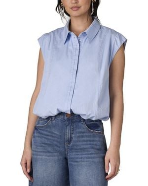 Wit & Wisdom Extended Shoulder Cap Sleeve Collared Shirt - Blue