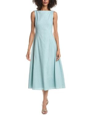 Theory Sleeveless Boatneck Linen-Blend Dress - Blue