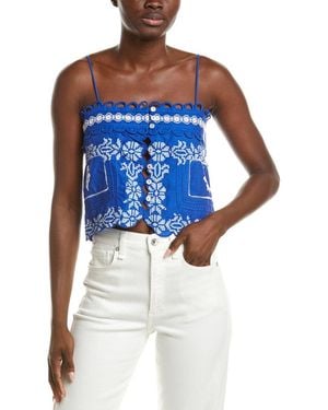 FARM Rio Tropical Cross Stitch Lacy Sleeveless Top - Blue
