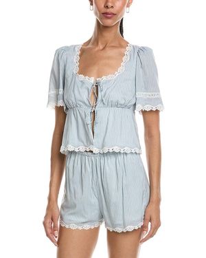REVERIEE Tie Front Top - Blue