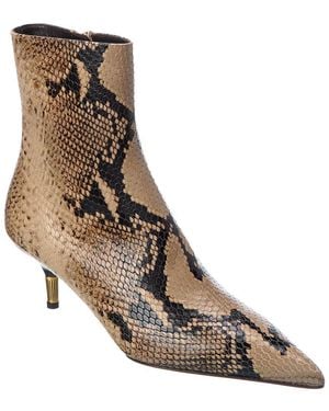 KHAITE Bella Python-Embossed Leather Bootie - Brown