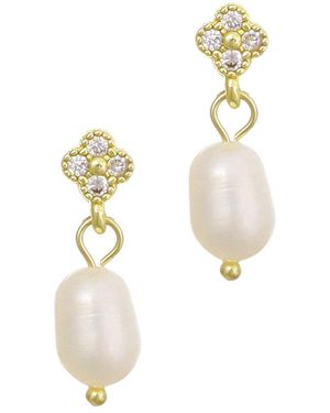 Adornia 14K Plated Cz Clover Freshwater Pearl Drop Earrings - White