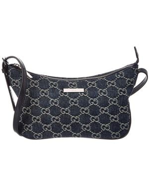 Gucci Lady Lunetta Small Gg Denim & Leather Shoulder Bag - Blue
