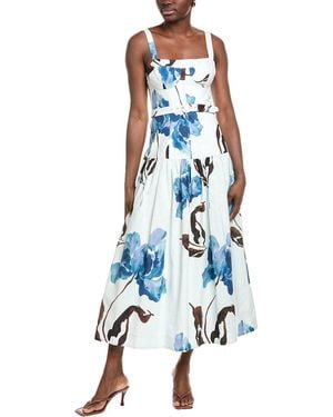 Nicholas Lidia Linen Blend-Midi Dress - Blue