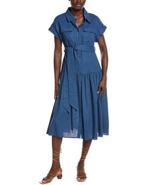 Gracia Cap Sleeve Linen-Blend Shirtdress - Blue