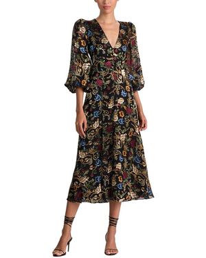 Alice + Olivia Mona Silk-Blend Midi Dress - Black