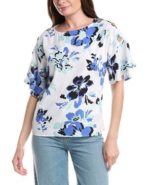 Ellen Tracy Linen-Blend Dolman Top - Blue