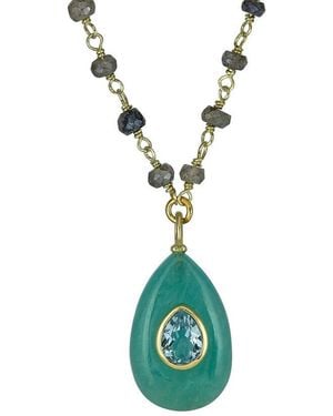Rachel Reinhardt Jewelry 14K Over Gemstone Wire Wrap Chain Necklace - Green