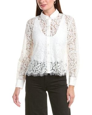 Bella Dahl Lace Contrast Button Down - White