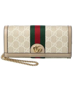 Gucci Ophidia Gg Supreme Canvas & Leather Wallet On Chain - Natural