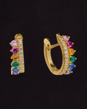 Italian Gold Over Silver 18K 1.12 Ct. Tw. Diamond Huggie Earrings - Blue