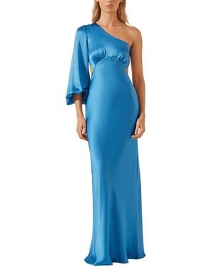 Shona Joy Ciel Silk One Shoulder Maxi Dress - Blue