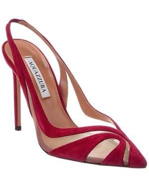 Aquazzura Lune Sling 105 Mesh & Suede Slingback Pump - Red