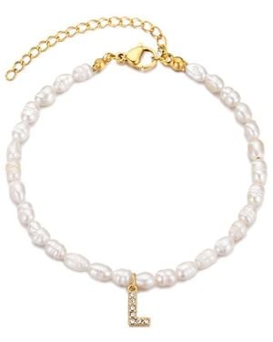 Adornia 14K Plated 4Mm Pearl Pave Letter Bracelet - Metallic