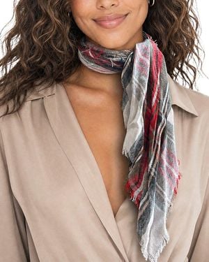 Blue Pacific Scottish Plaid Cashmere-Blend Neckerchief - White