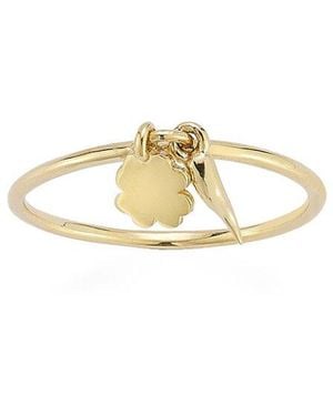 Italian Gold 14K Good Luck Horn & Clover Ring - White