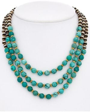 Rachel Reinhardt Jewelry 14k Plated Turquoise & Agate Layered Necklace - Blue