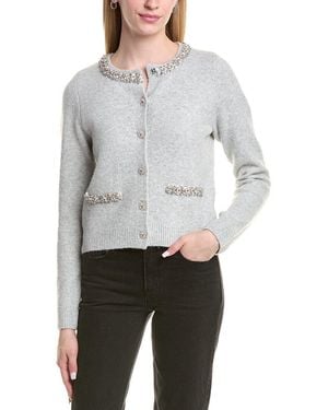 Lea & Viola Embellished Wool-Blend Cardigan - Grey