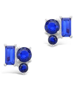 Sterling Forever Silver Cz Cluster Studs - Blue