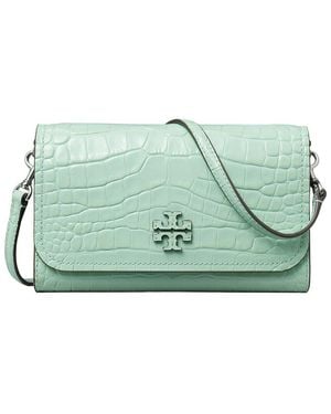 Tory Burch Thea Embossed Flat Leather Chain Wallet - Green