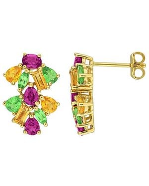 Rina Limor 3.26 Ct. Tw. Rhodolite, Tsavorite, Citrine, Sapphire Double Floral Drop Earrings - Multicolor