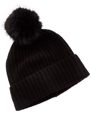 Amicale Cashmere Cable Detail Rib Cuffed Cashmere Hat - Black