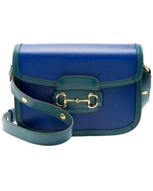 Gucci Calfskin Horsebit 1955 Bicolor Medium Shoulder Bag (Authentic Pre- Loved) - Blue