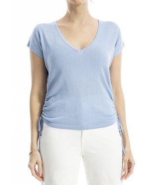 Max Studio Ruched Cap Sleeve Linen-Blend Sweater - Blue