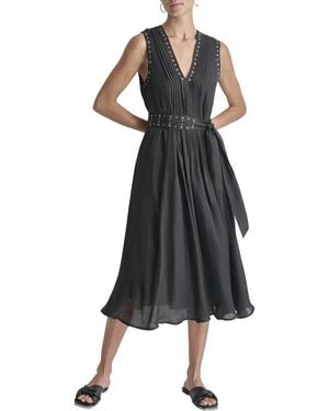 DKNY V-Neck Drapey Organza Dress - Black