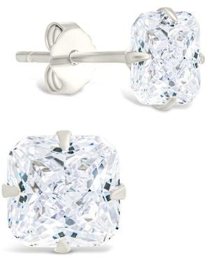 Sterling Forever Silver Cz Radiant Cut Prong Set Stud Earrings - White