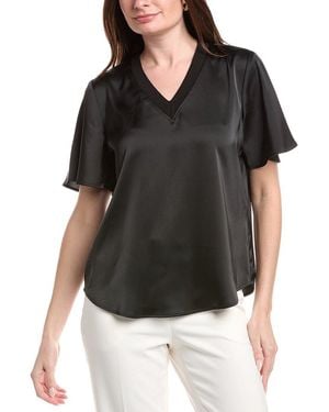 Anne Klein V-Neck Flutter Sleeve Blouse - Black