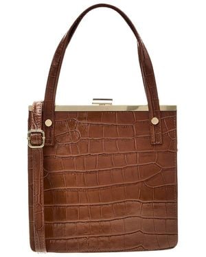 Persaman New York Kisslock Croc-Embossed Leather Satchel - Brown