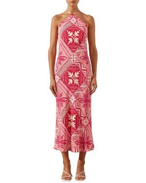 Shona Joy Rosana Halter Bias Silk Midi Dress - Red