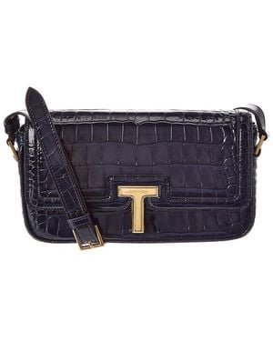 Tom Ford Croc-Embossed Leather Shoulder Bag - Blue