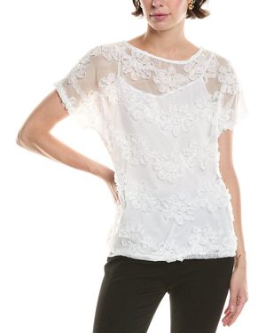 Anne Klein Grid Net Pullover - White