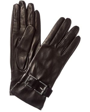 Portolano Belted Silk-Lined Leather Gloves - Brown