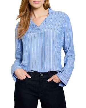 NIC+ZOE Striped Ruffled Around Top - Blue