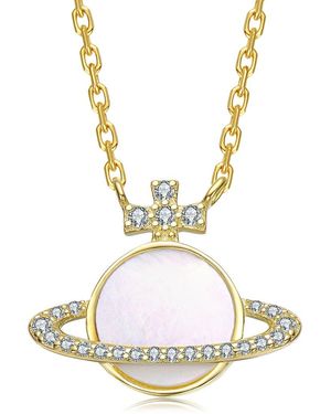 Rachel Glauber 14K Plated Pearl Cz Necklace - Metallic