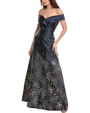 Teri Jon Metallic Jacquard Gown - Black