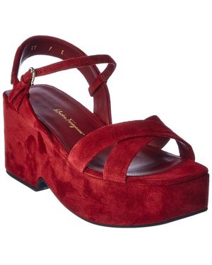 Ferragamo Suede Platform Sandal - Red