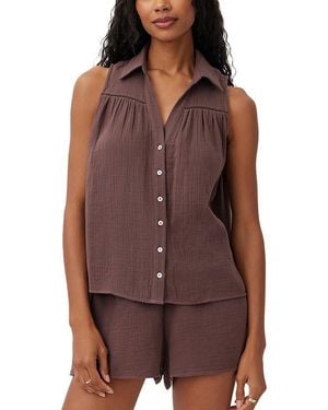 Bella Dahl Sleeveless Ladder Trim Shirt - Brown