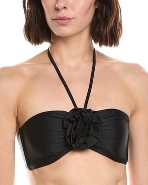 MILLY Floral Applique Halter Top - Black