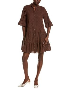 Anne Klein Stand Collar Tiered Shirtdress - Brown