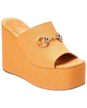 Gucci Horsebit Gg Supreme Canvas & Leather Wedge Sandal - Orange