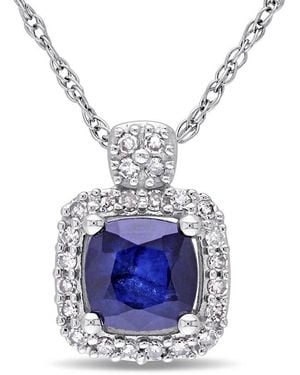 Rina Limor 10K 0.82 Ct. Tw. Diamond & Diffused Sapphire Halo Necklace - Blue