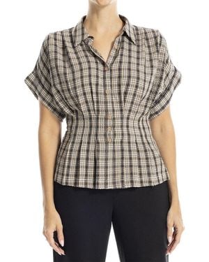 Max Studio Button Front Pintuck Blouse - Black