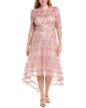 Teri Jon Embroidered Midi Dress - Pink